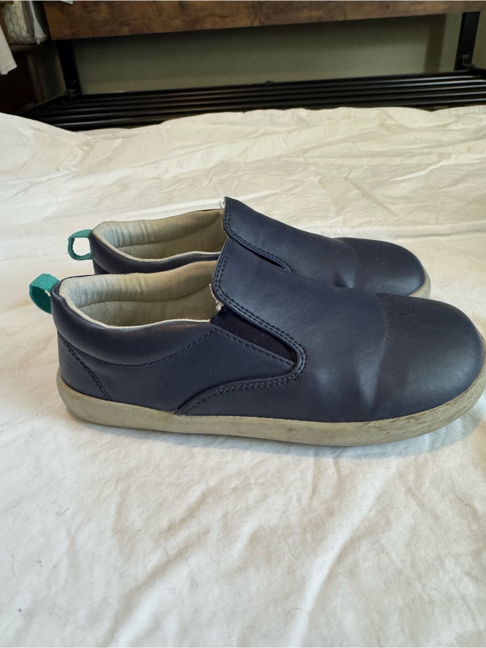 Ten Little Kids Navy Slip-On Sneakers with Teal Heel Loop